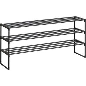SONGMICS 3 Tier Shoe Rack Stackable Metal Organizer Shelf for 24 Pairs Black